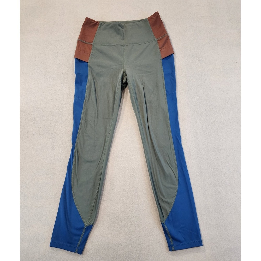 Eddie Bauer Womens Medium Colorblock Leggings Blue Green High Rise Athletic Yoga